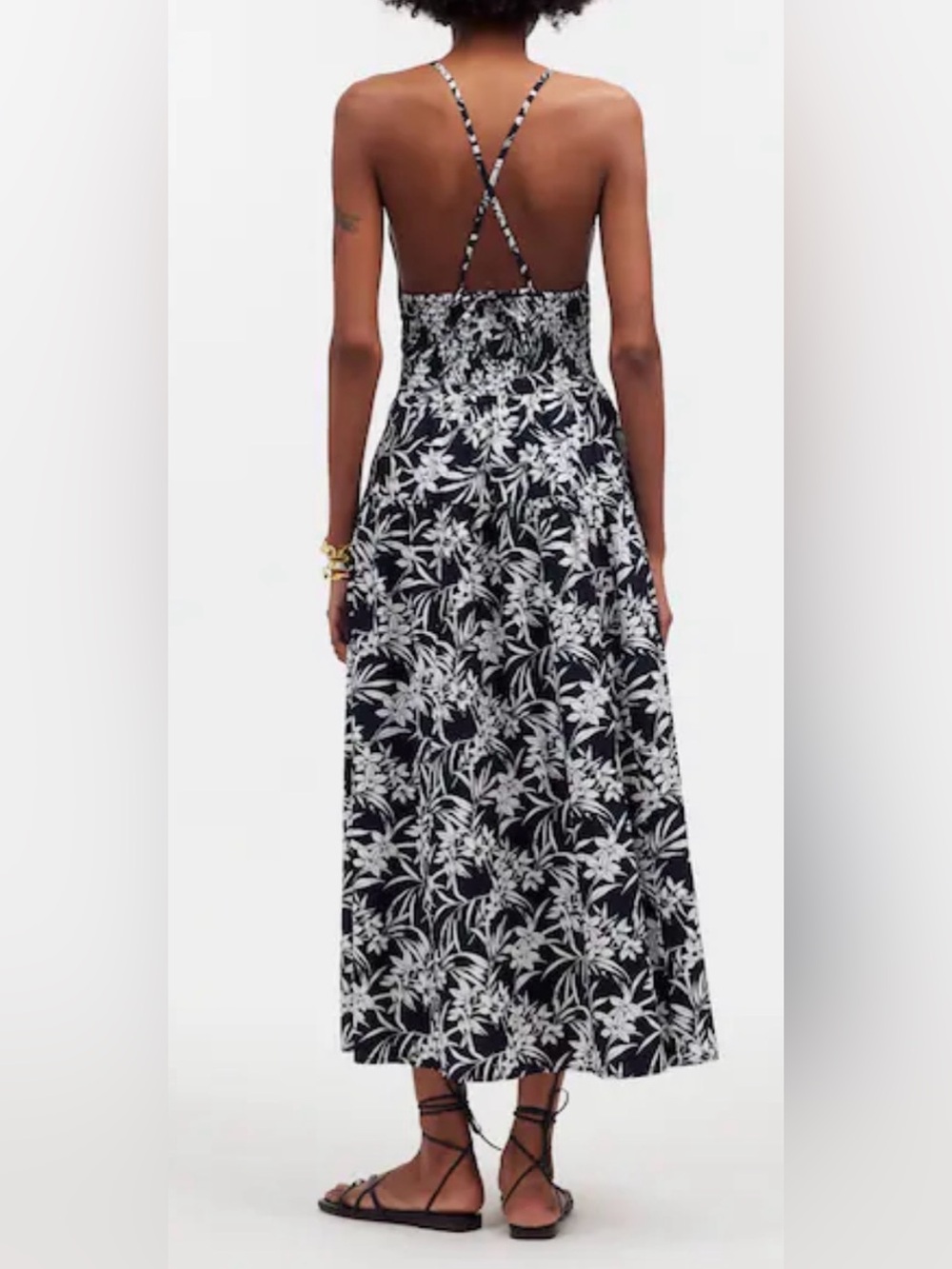 NWT New Smocked Halter Midi Dress in Poplin - Picture 4 of 10
